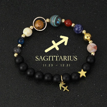 Bracelet 12 Zodiac Signs Virgo Taurus Cosmic Galaxies Eight Planets Constellation Bracelet Natural Stone Solar System Bracelet