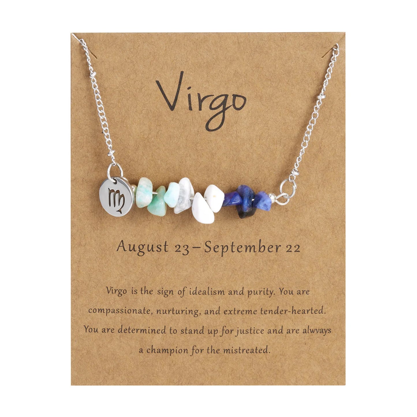 12 Zodiac Signs Constellation Charm Natural Crushed Stone Beaded Necklace for Men Women Couple Choker Virgo Leo Libra Jewelry