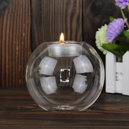 Elegant Round Glass Candle Holders - European Style Centerpiece for Christmas, Halloween & Wedding Parties