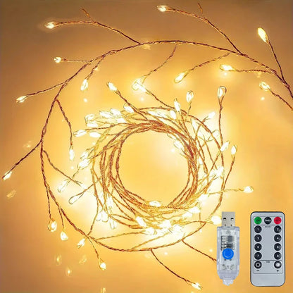 Remote Control USB Firecracker LED Lights with 50-200LED Silver Wire String Fairy Lamp for Bedroom Party Wedding Christmas Decor