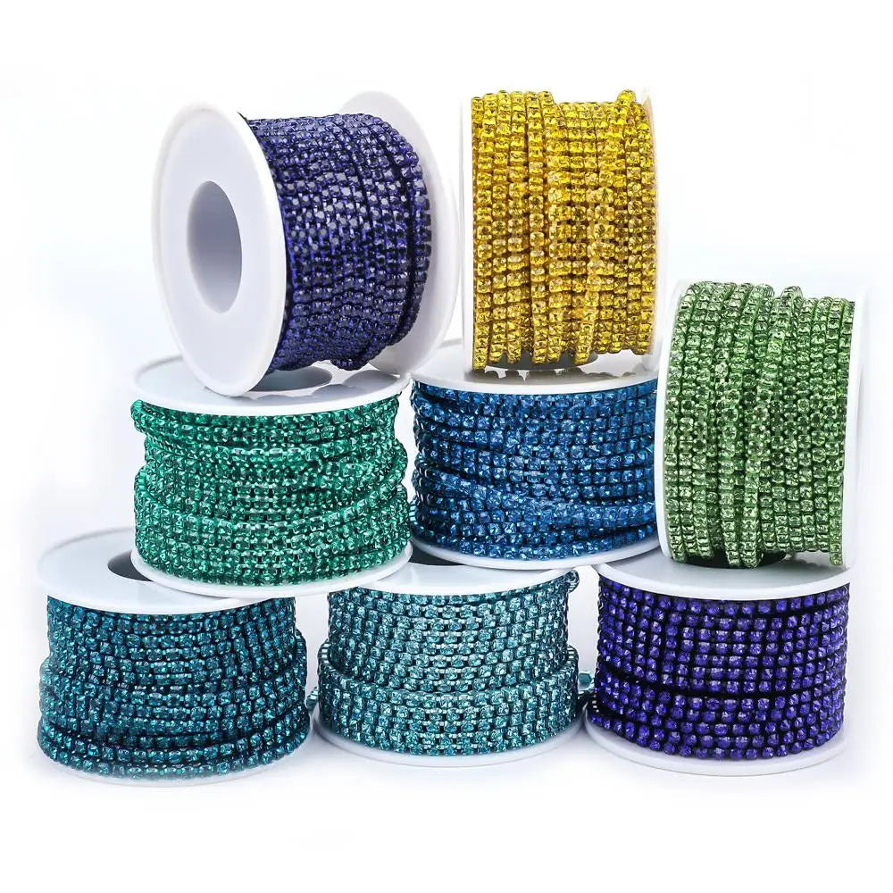 Crystal 10 Yard Rhinestones Trim Stone Cup Chain Gold Diamond Strass Decorative Applique Crystal Trimmings For Dresses