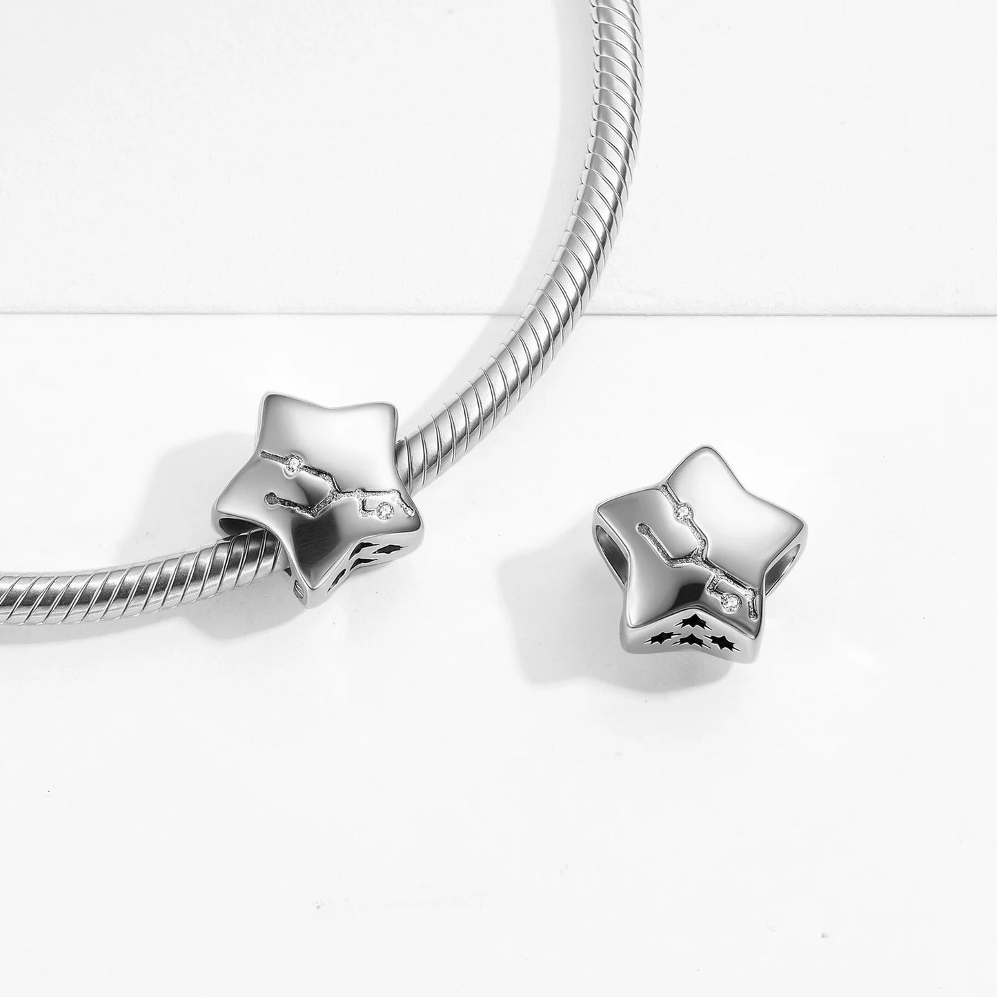 Plain Silver Zircon Lines 925 Sterling Silver 12 Zodiac Signs for Charm Beads Fit Original Bracelet Diy Jewelry Accessories
