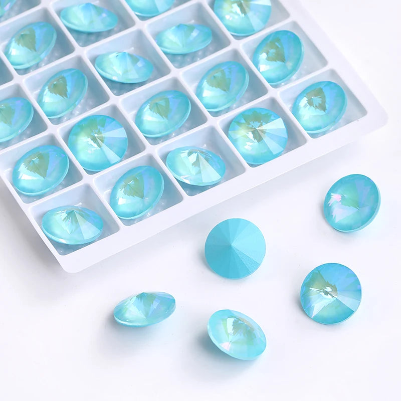6/8/10/12/14MM Rivoli Rhinestone Round Pointed Diamond Stones Colorful Beads Crafts Crystal Nail Clothes Jewelry Accessories