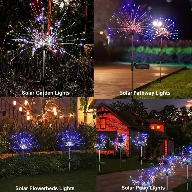 200LEDs Solar Fireworks Lights Outdoor Waterproof Solar Garden Lights 8 Lighting Modes With Remote Control Decorations Light