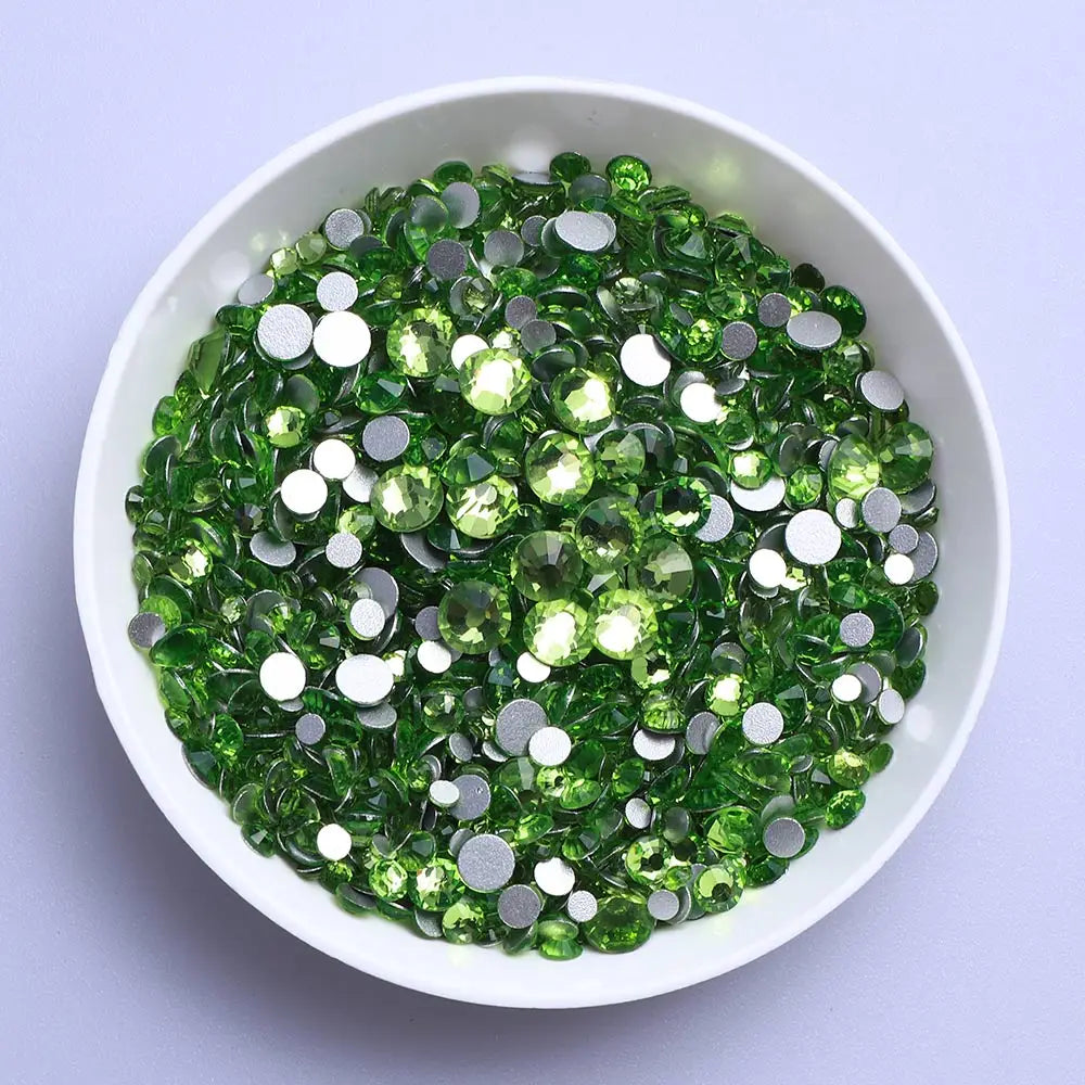 SS3-SS20 Mix Size Glitter Glass Round Rhinestones Silver Bottom Non Hotfix Small Size Crystal For Nail Art Clothes Decoration