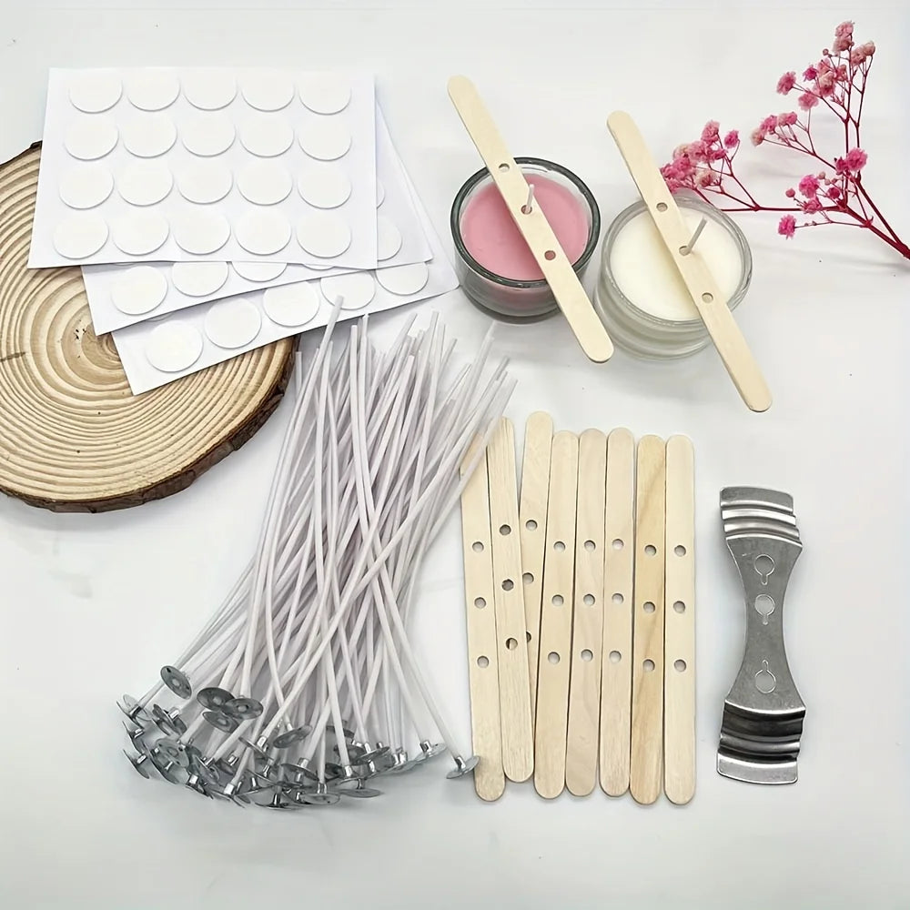 Candle Making DIY Kits,Candle Wicks,60pcs Wicks Sticker,50pcs Waxed Cotton Wicks with Metal Sustainer Tabs for Candle Making