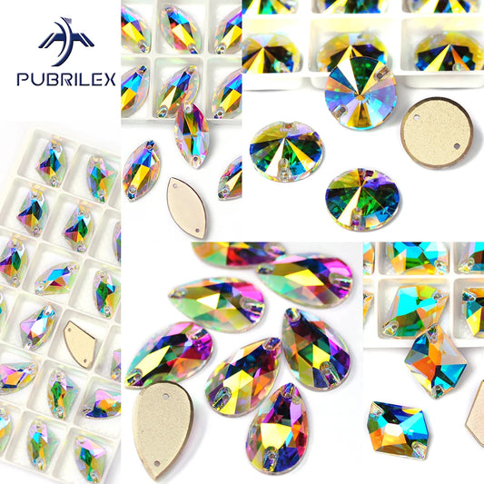 PUBRILEX Crystal AB Mix DIY Craft Supplies Needlework Sewing Gemstones Flatback Glass Strass Crystals Rhinestones For Clothing