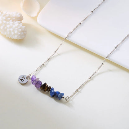 12 Zodiac Signs Constellation Charm Natural Crushed Stone Beaded Necklace for Men Women Couple Choker Virgo Leo Libra Jewelry