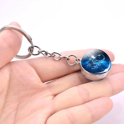 Glowing 12 Zodiac Keychain Sagittarius Scorpio Libra Aquarius Pisces Zodiac Glass Ball Luminous Keyring for Birthday Gift