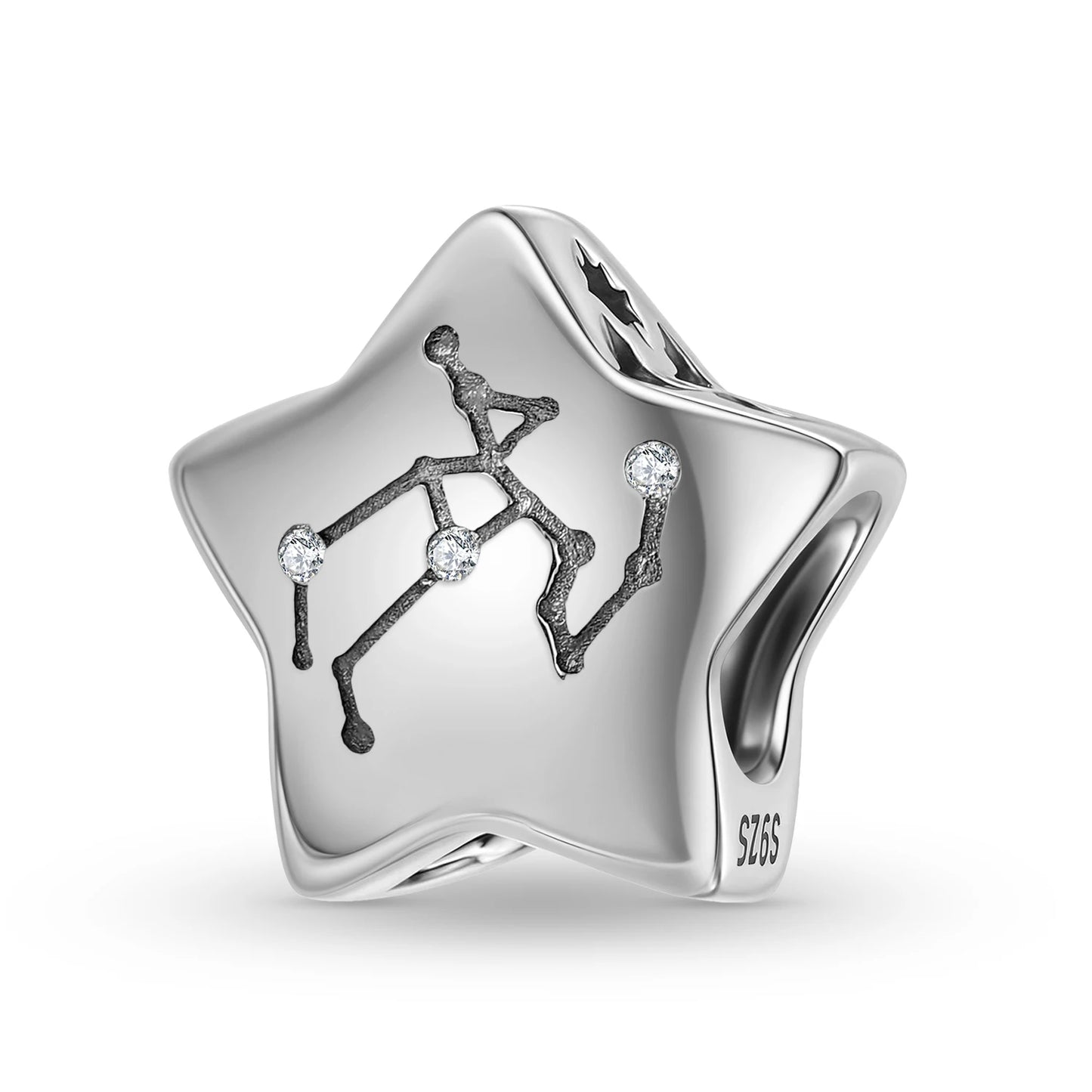 Plain Silver Zircon Lines 925 Sterling Silver 12 Zodiac Signs for Charm Beads Fit Original Bracelet Diy Jewelry Accessories