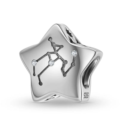 Plain Silver Zircon Lines 925 Sterling Silver 12 Zodiac Signs for Charm Beads Fit Original Bracelet Diy Jewelry Accessories