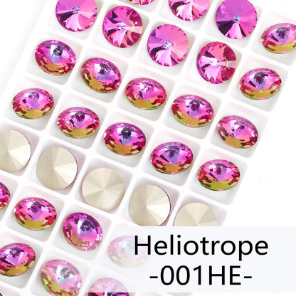 6/8/10/12/14MM Rivoli Rhinestone Round Pointed Diamond Stones Colorful Beads Crafts Crystal Nail Clothes Jewelry Accessories