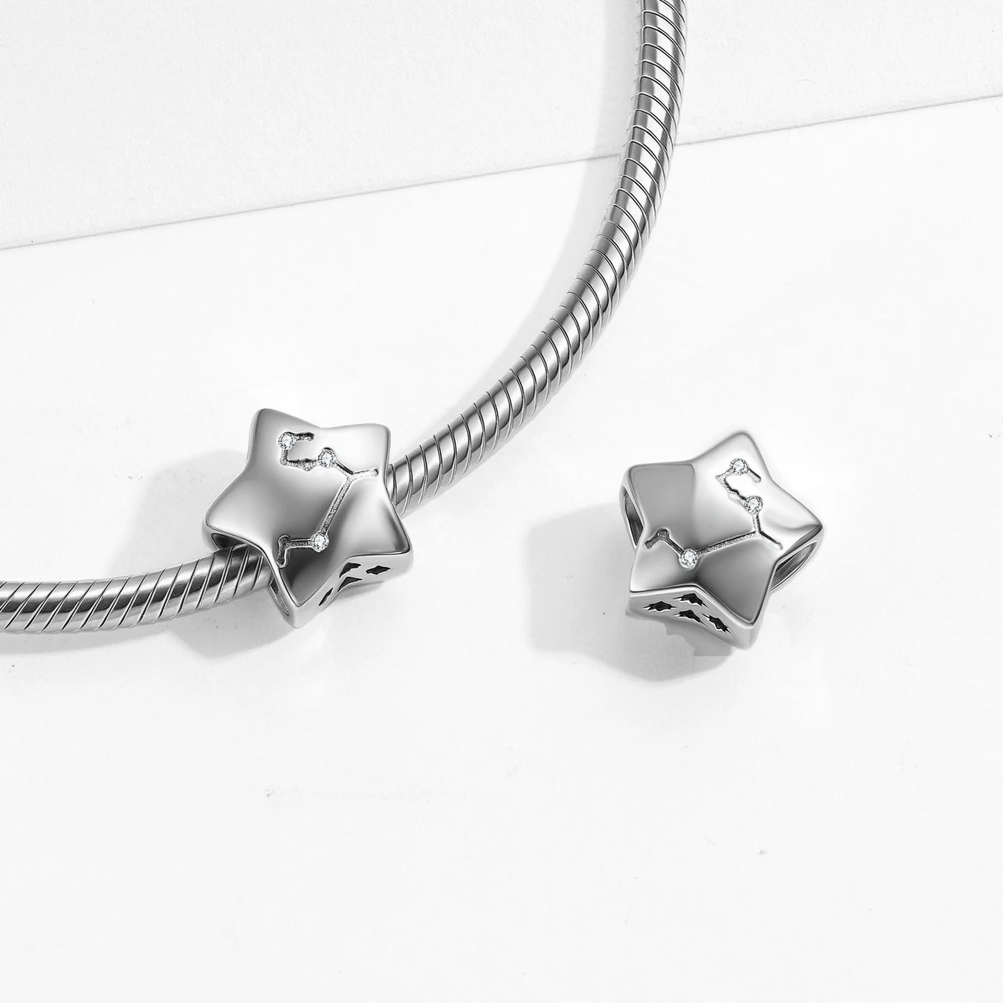 Plain Silver Zircon Lines 925 Sterling Silver 12 Zodiac Signs for Charm Beads Fit Original Bracelet Diy Jewelry Accessories