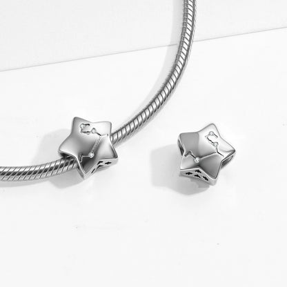 Plain Silver Zircon Lines 925 Sterling Silver 12 Zodiac Signs for Charm Beads Fit Original Bracelet Diy Jewelry Accessories