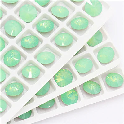 6/8/10/12/14MM Rivoli Rhinestone Round Pointed Diamond Stones Colorful Beads Crafts Crystal Nail Clothes Jewelry Accessories