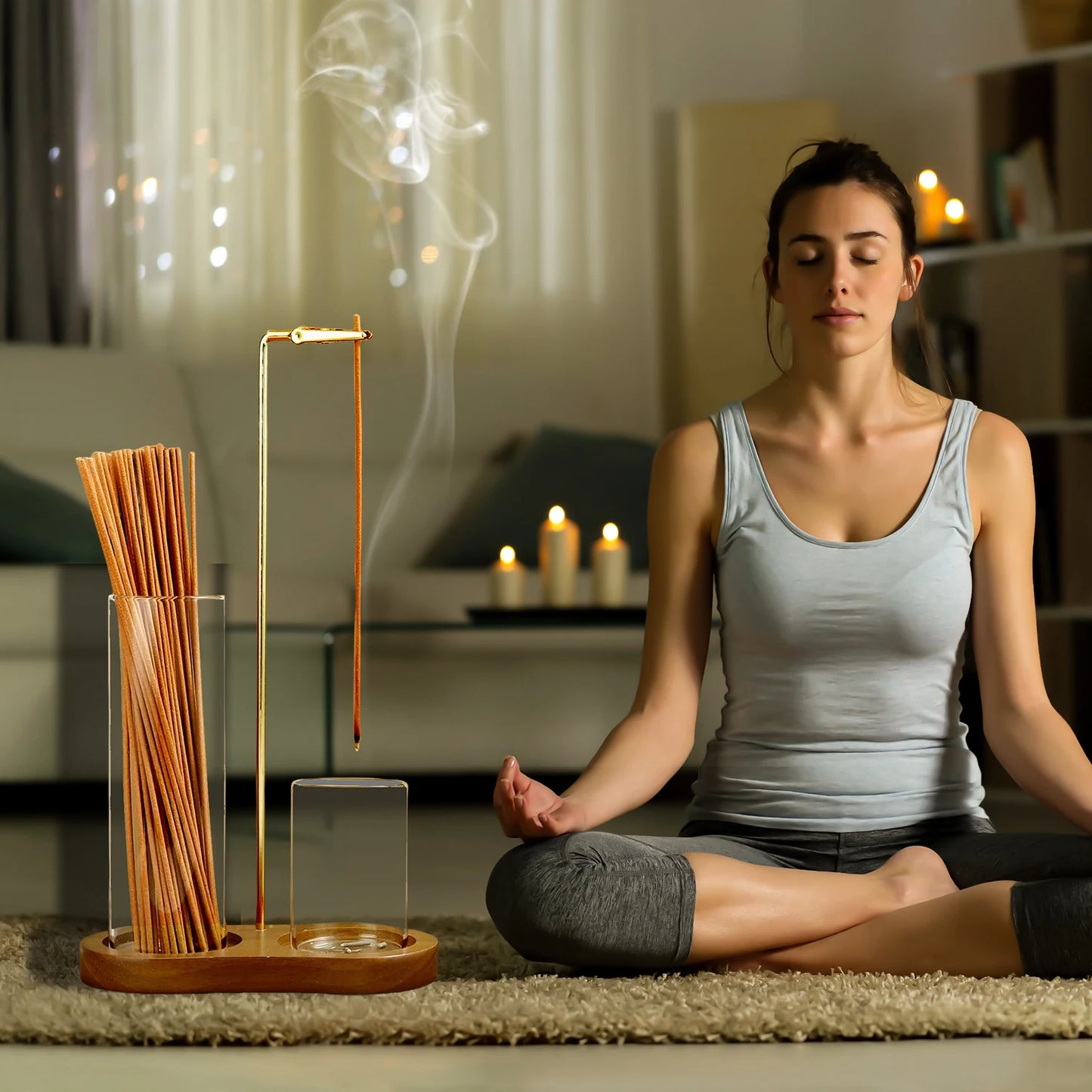 2 in 1 Incense Holder for Sticks Anti-Ash Flying Incense Burne with Glass Ash Catcher and Sticks Organizer for Meditation Yoga