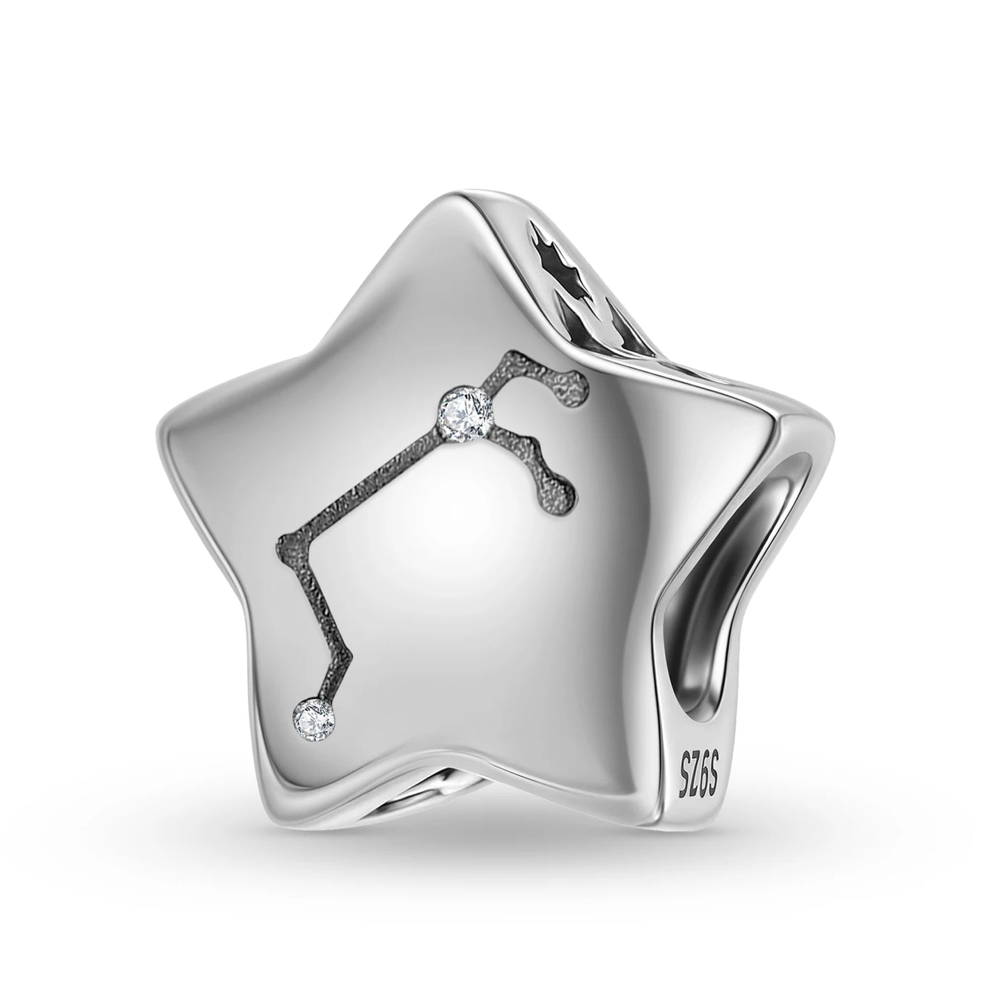 Plain Silver Zircon Lines 925 Sterling Silver 12 Zodiac Signs for Charm Beads Fit Original Bracelet Diy Jewelry Accessories