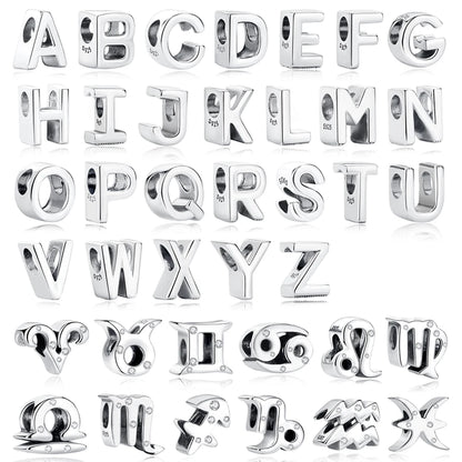 Original 925 Sterling Silver Charms Beads 12 Zodiac A-Z Letters Virgo Aries Fit Pandora Bracelets Necklaces Jewelry For Women