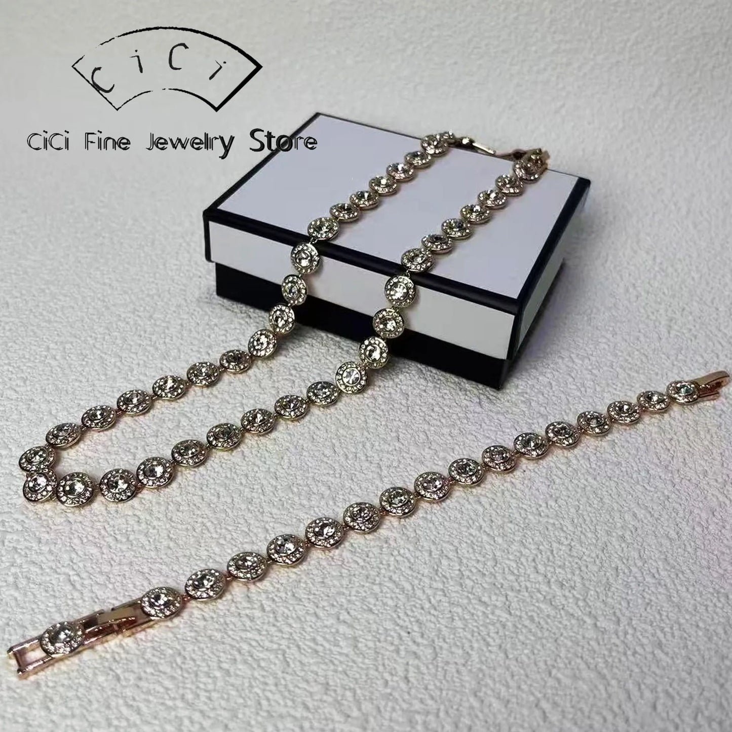 2025 New Original Round Water Drop Crystal High Jewelry Set Fashion Dazzling Women's Bracelet Earring Necklace Ring Wedding Gift