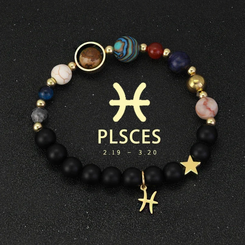 Bracelet 12 Zodiac Signs Virgo Taurus Cosmic Galaxies Eight Planets Constellation Bracelet Natural Stone Solar System Bracelet