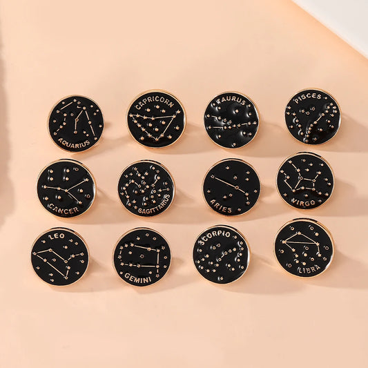 Les Pin's de la Collection Zodiaque Épingles en Émail Douze Constellations Gémeaux Taureau Capricorne Sagittaire Poissons Broches Rondes