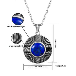 Naisya Vintage Silver Necklace Lapis Lazuli Natural Stone for Women Daily Wear Gift