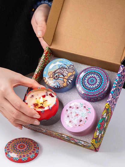 4Pcs/Box Scented Candle Set Gift Islamic Arabian Patterns Fragrance Candle Jar DIY Smokeless Couples Romantic Incense Candles