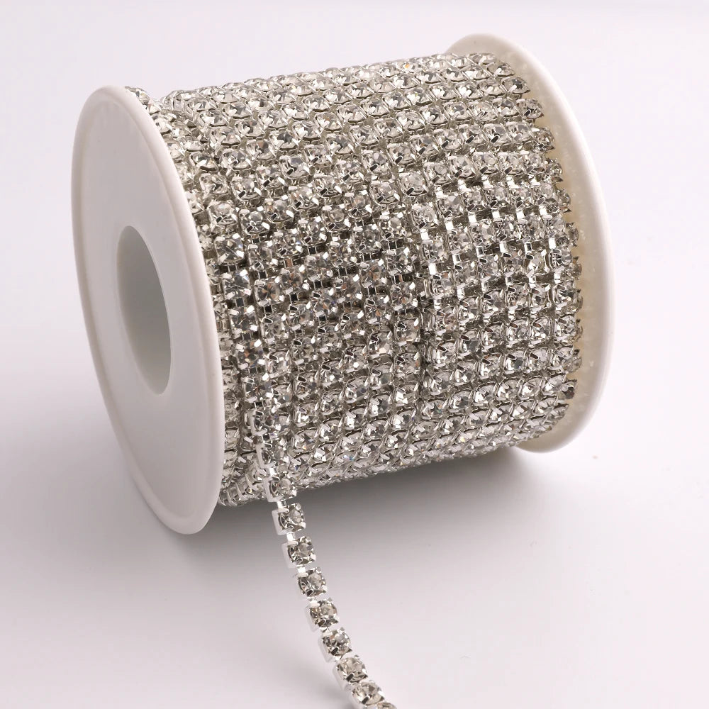 1Yard 10Yards/roll SS6-SS16 Crystal AB Claw Rhinestone Glass Sewn On Rhinestones Chain for Needlework Fabric Sewing Trimmings