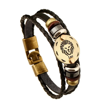 12 Horoscope Leather Bracelet for Women Man Vintage Retro Charm Male Bracelets Jewelry Gifts Pulseras Hombre Pulseras De Mujer