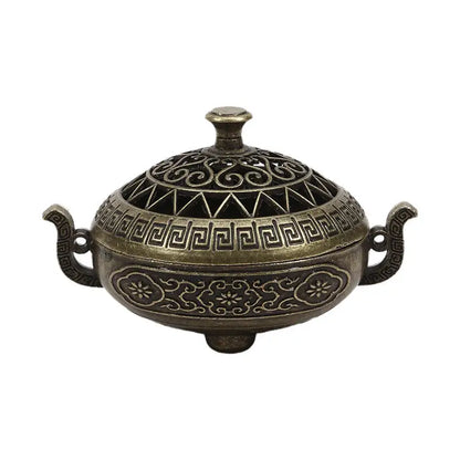 Exquisite Compact Incense Burner Three-Legged Stove Design Hollow Pattern Indoor Desktop Home Decorative Plate