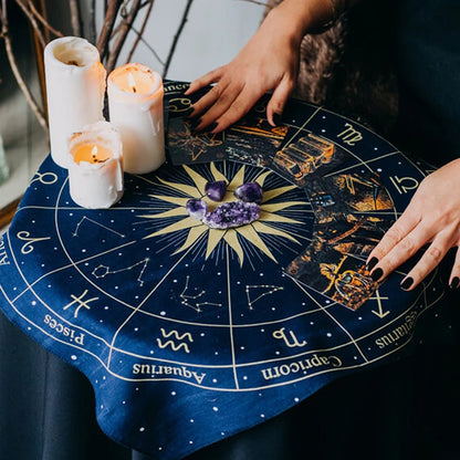 Tarot Tapestry Wheel of the Zodiac Astrology Chart Wall Hanging Scarf Altar cloth tarot cloth tarot deck Sun and Moon Home Decor