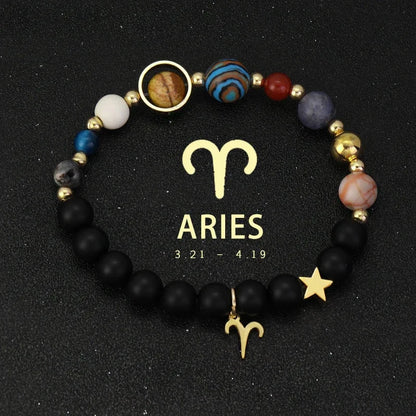 Bracelet 12 Zodiac Signs Virgo Taurus Cosmic Galaxies Eight Planets Constellation Bracelet Natural Stone Solar System Bracelet