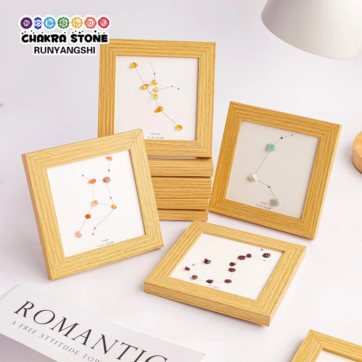 1 cadre photo en gravier de cristal naturel du zodiaque, décor de maison, fresque, ornements de bureau, accessoires de bricolage
