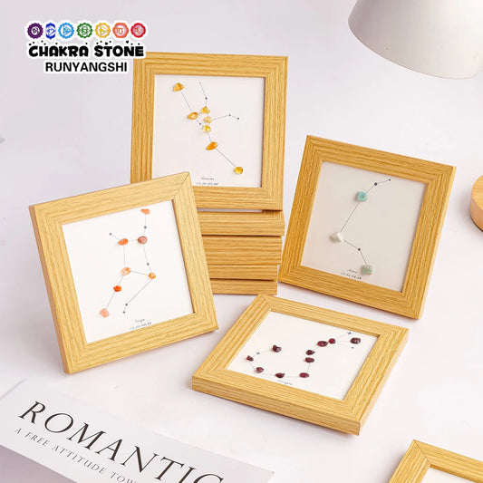 1 cadre photo en gravier de cristal naturel du zodiaque, décor de maison, fresque, ornements de bureau, accessoires de bricolage