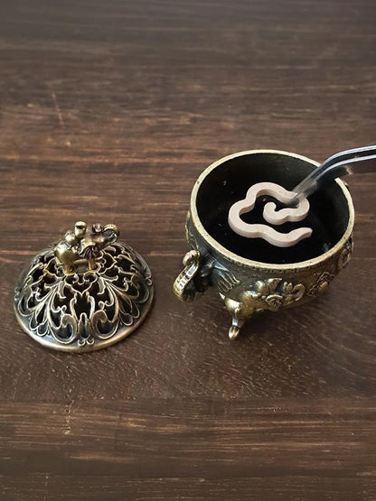 Brûleur d'Encens Éléphant Porte-Bonheur en Métal Brûleur d'Encens Lotus Bol Porte-Encens avec Poignée Yoga Méditation Décoration Maison Style Ancien