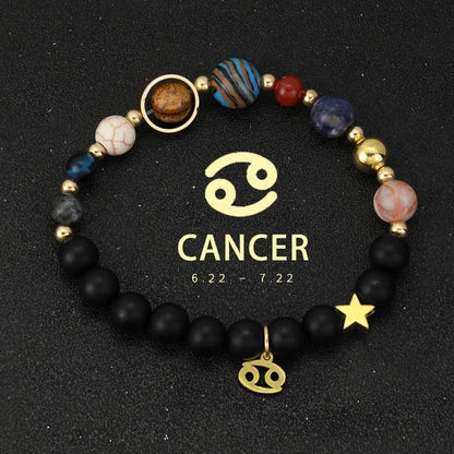 Bracelet 12 Zodiac Signs Virgo Taurus Cosmic Galaxies Eight Planets Constellation Bracelet Natural Stone Solar System Bracelet