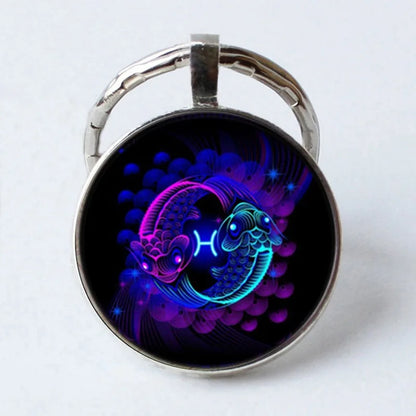 Zodiac Sign Key Chain Constellation Pendant Double Face Keyring Key Holder for Astrology Lovers
