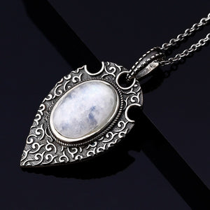 Silver Necklace Pendant Large Oval 10*14MM Natural Moonstone Retro Bohemian Style Necklace Pendant Party