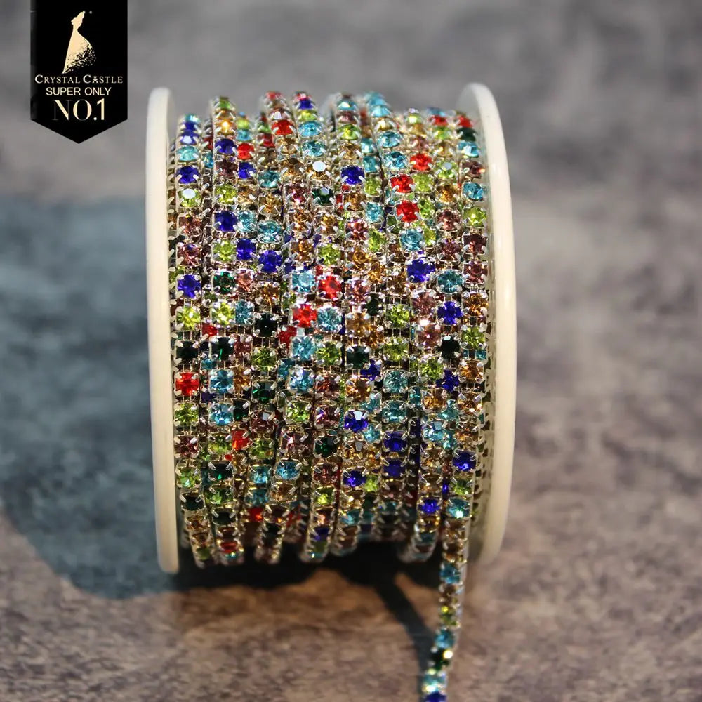 Rhinestones Chain Roll Tassel 1/10Yard Crystal Ribbon Strass Banding Sew On Gold Rhinestone Trim Strip Cup Chains For Needlework