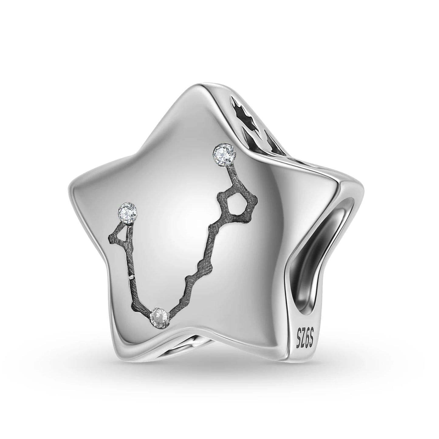 Plain Silver Zircon Lines 925 Sterling Silver 12 Zodiac Signs for Charm Beads Fit Original Bracelet Diy Jewelry Accessories
