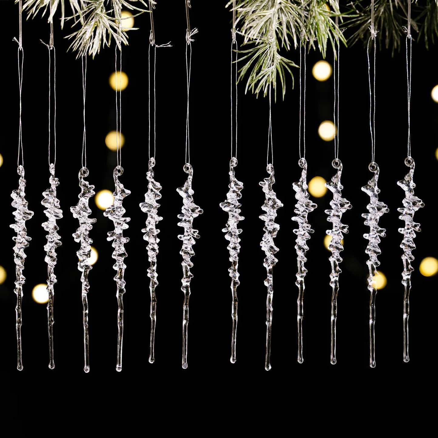 12 Pieces of Crystal Acrylic Spiral Ice Strip Decorations for Christmas Trees, Winter Fairyland Chandeliers and Other Items