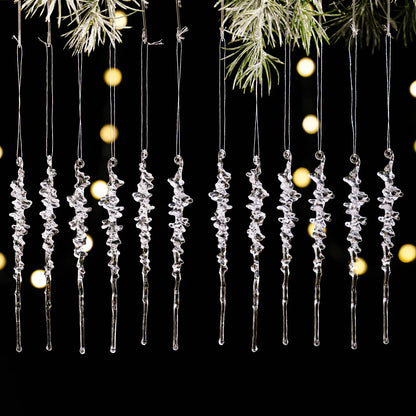 12 Pieces of Crystal Acrylic Spiral Ice Strip Decorations for Christmas Trees, Winter Fairyland Chandeliers and Other Items