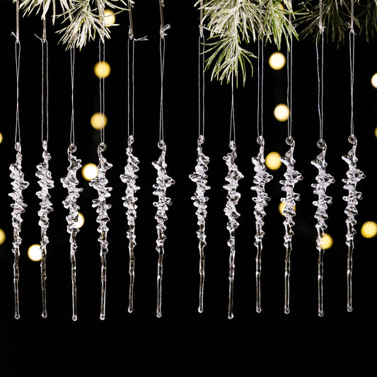 12 Pieces of Crystal Acrylic Spiral Ice Strip Decorations for Christmas Trees, Winter Fairyland Chandeliers and Other Items