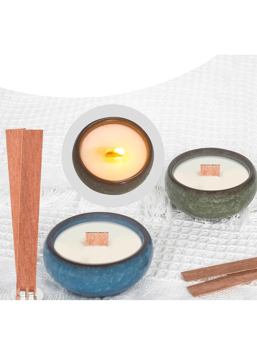 100 Pieces/200 Pieces for Cherry Wood Candle Wicks for Candles, Wooden Candle Wicks, Smokeless Ringing, with Iron Brackets, Candle Glue Dots, Candle Warning Labels DIY Candle Making