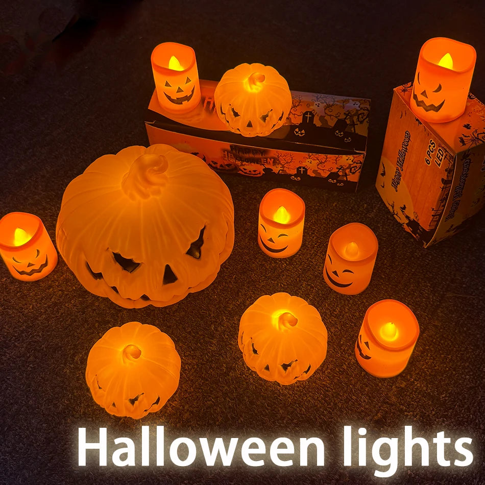 Pumpkin Lantern Candle Light Halloween Skull Ghost Face Lamp Kids Gift For Bedroom Garden Party Decoration Atmosphere Light