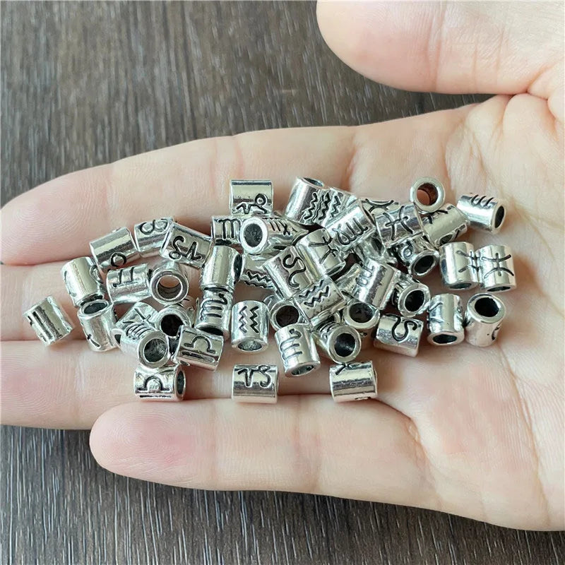 50-100pcs/lot 6*7mm Mixed Zodiac Constellation Sign Beads Charms Spacer Loose Beads For Jewelry Making Accessories DIY Bracelet