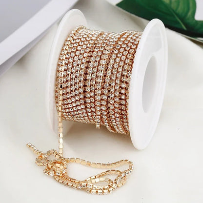 AAA Grade SS4.5-SS18(1.5mm-4.5mm) Clear Crystal AB Dense Rhinestone Cup Chain Sliver/Rose Gold Claw Strass Rhinestone Chain Trim