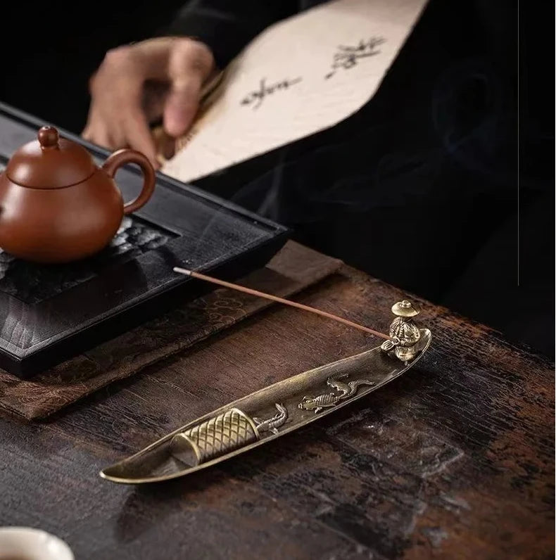 Creative Incense Holder Aromatherapy Ornament Incense Holder Boat Old Men Fishing Japanese Style Incense Stick Burner Home Decor