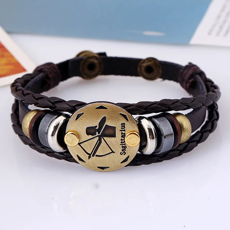 12 Horoscope Leather Bracelet for Women Man Vintage Retro Charm Male Bracelets Jewelry Gifts Pulseras Hombre Pulseras De Mujer