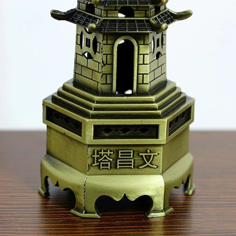 Feng Shui 9-Levels Alloy 3D Model Chinese Wenchang Pagoda Tower Crafts Statue Souvenir Home Decoration Metal Handicraft